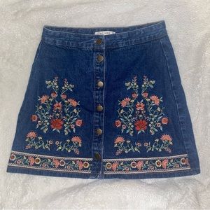 Embroiderd Floral Denim High Waisted Mini Skirt Cottagecore